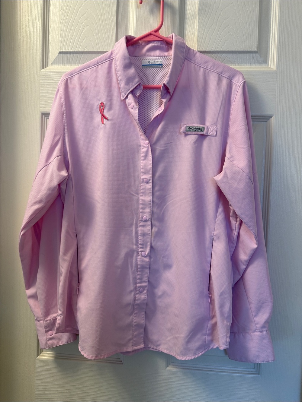 Columbia PFG Pink Breast Cancer Awareness Long Sleeve Fishing Shirt Size L
